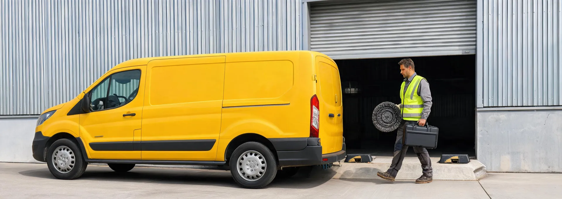 Commercial cleaning service van and equipment